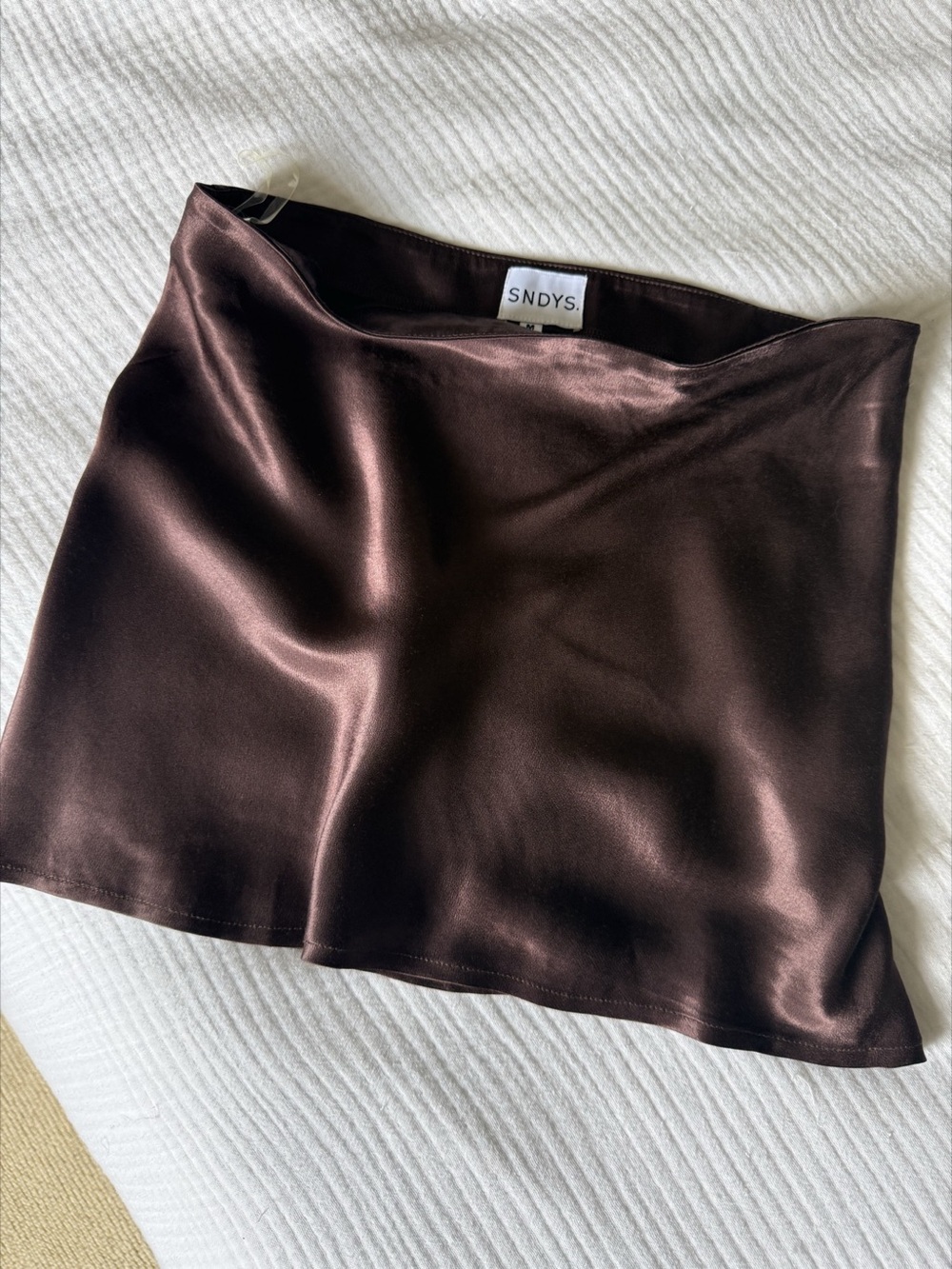 SNDYS x REVOLVE Cassis Skirt Satin Mini Skirt Chocolate Brown Medium